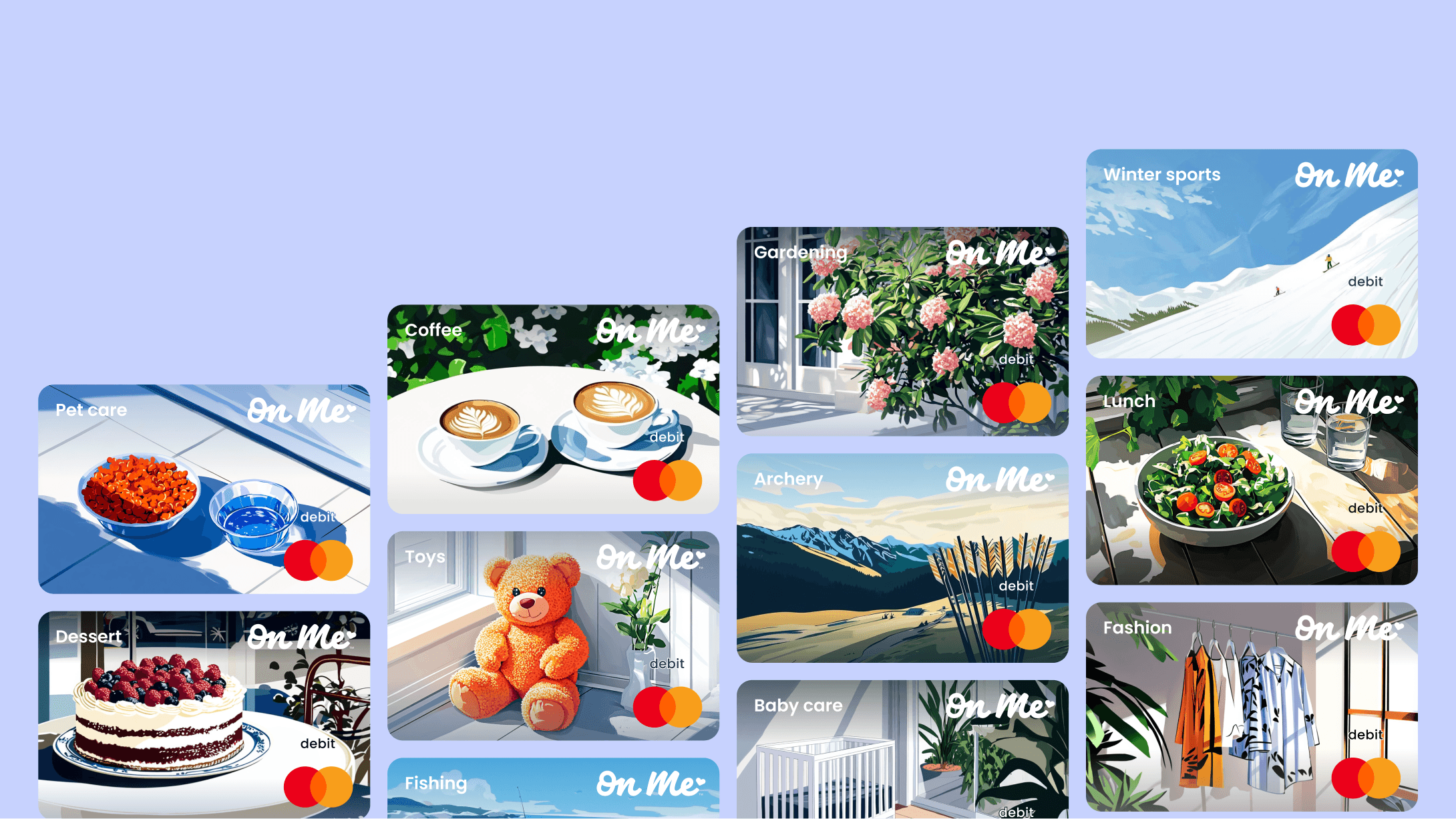 A grid of on me gift cards, the perfect gift for your recipients!