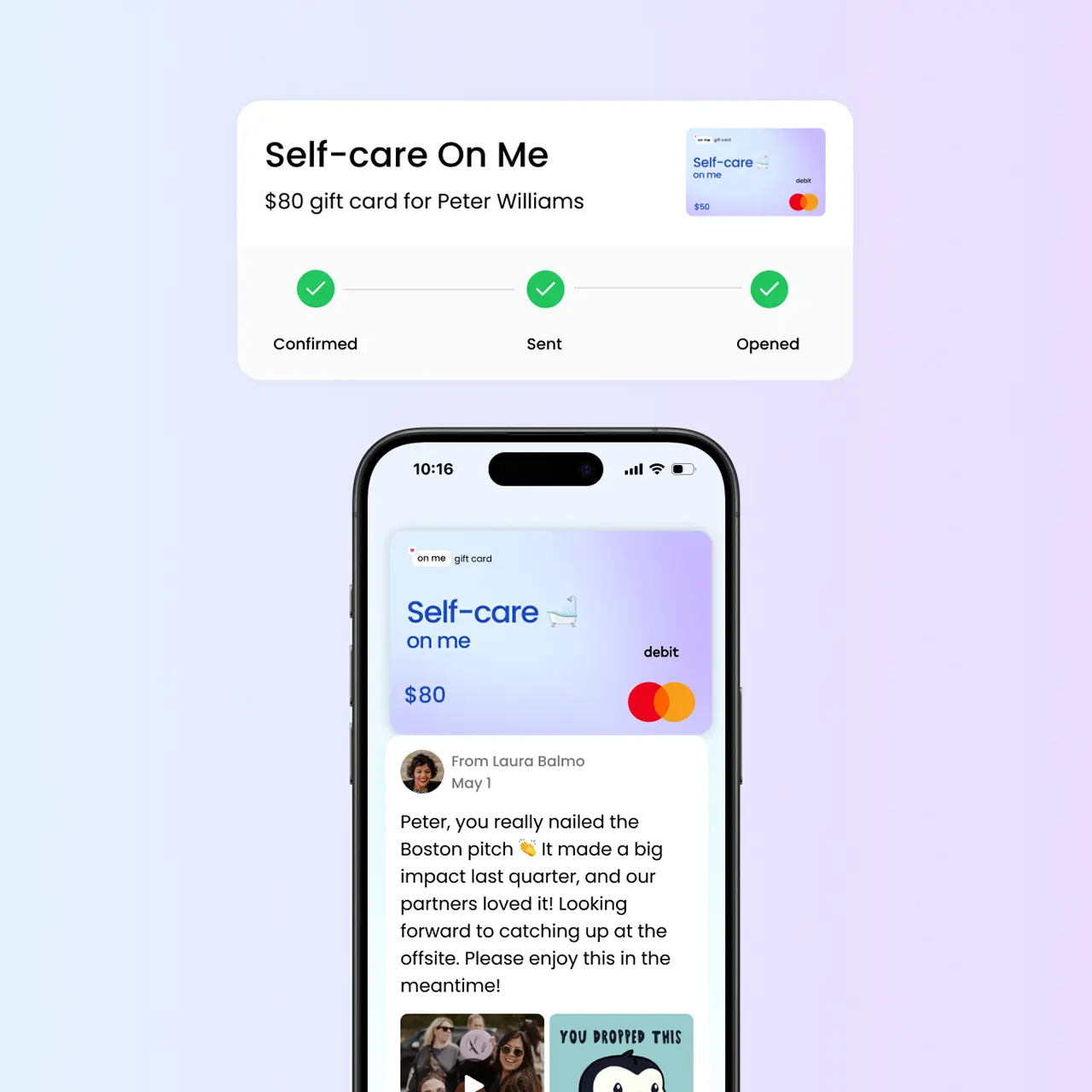 On Me Gift Cards in a grid