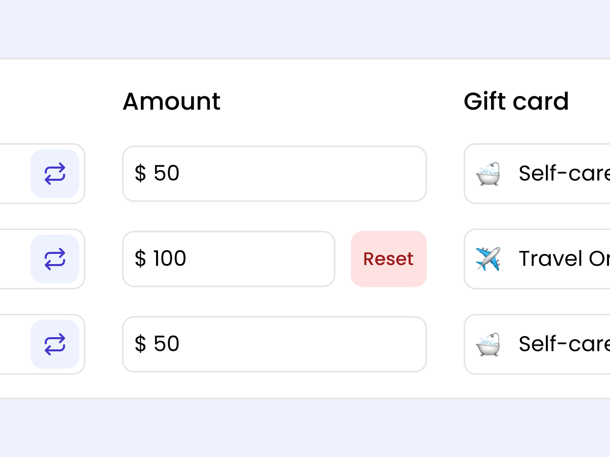 Screenshot of individual gifts being customized