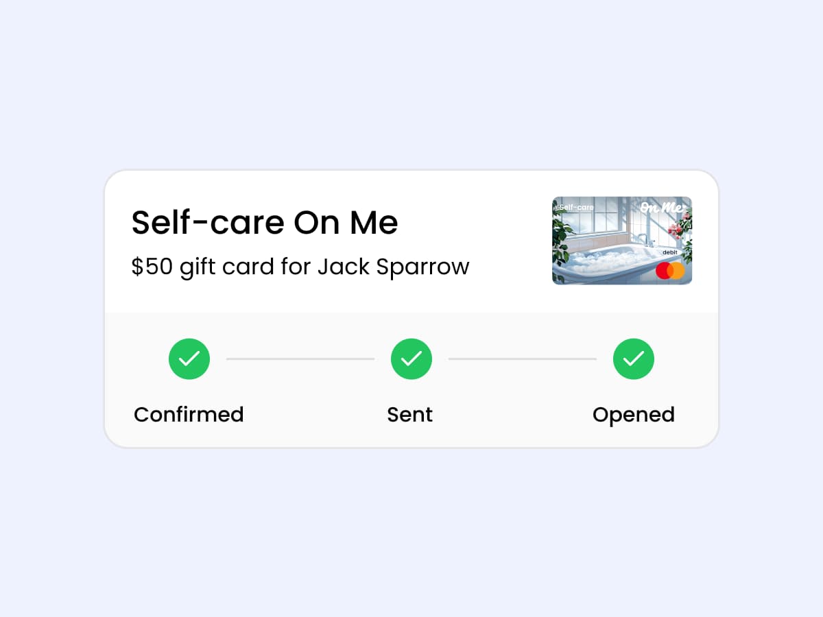 Screenshot of gift status being tracked after purchase