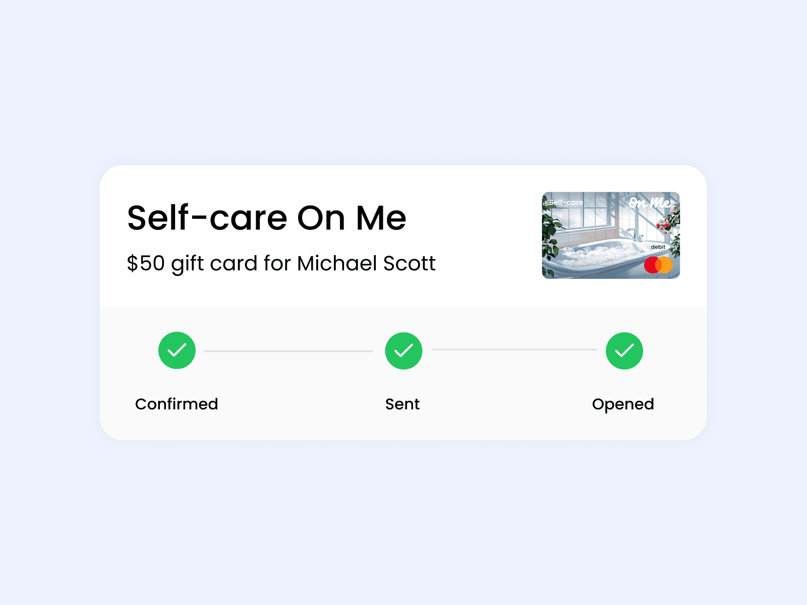 Gift tracking UI showing the status of each gift sent