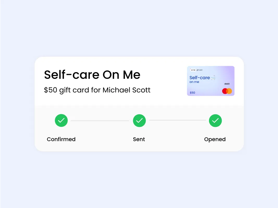 Gift tracking UI showing the status of each gift sent