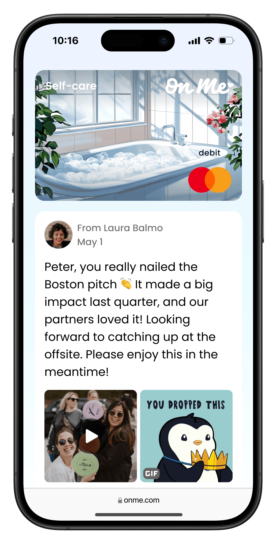 iPhone showing an On Me gift