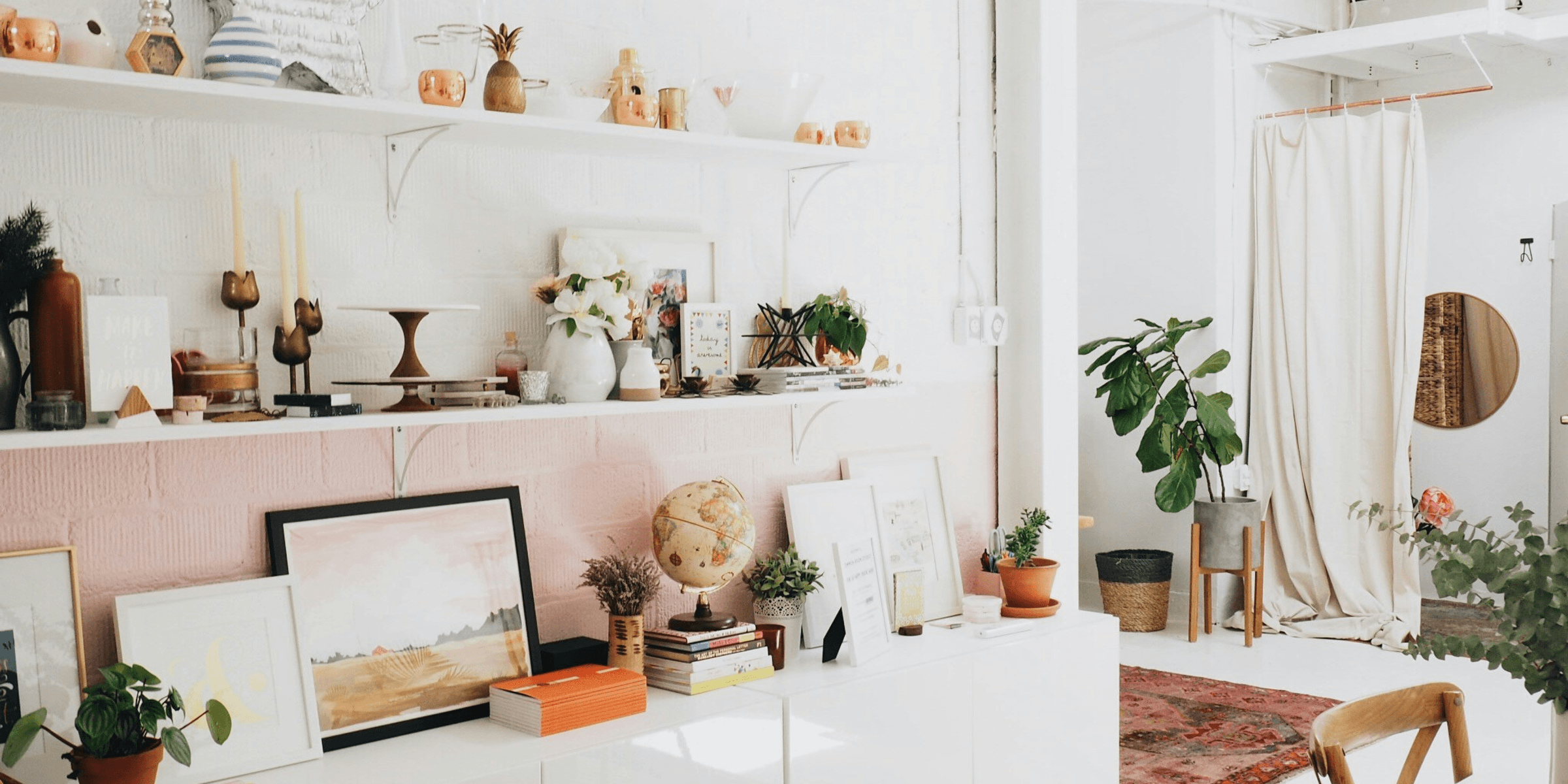 white wooden shelf and decors.