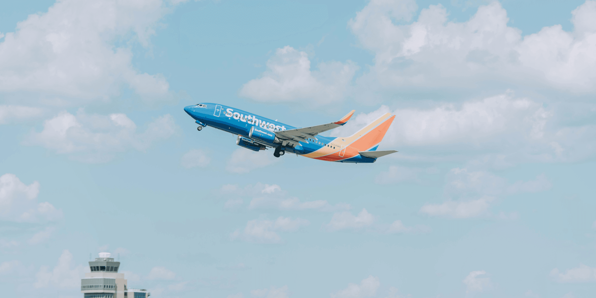 Sotthwest Airlines airplane on sky.