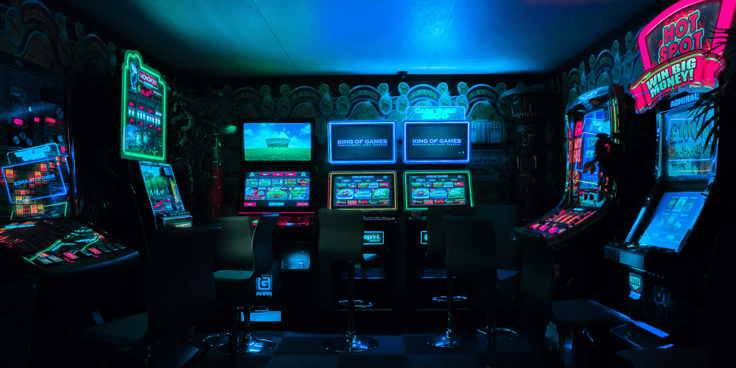 gaming room with arcade machines.