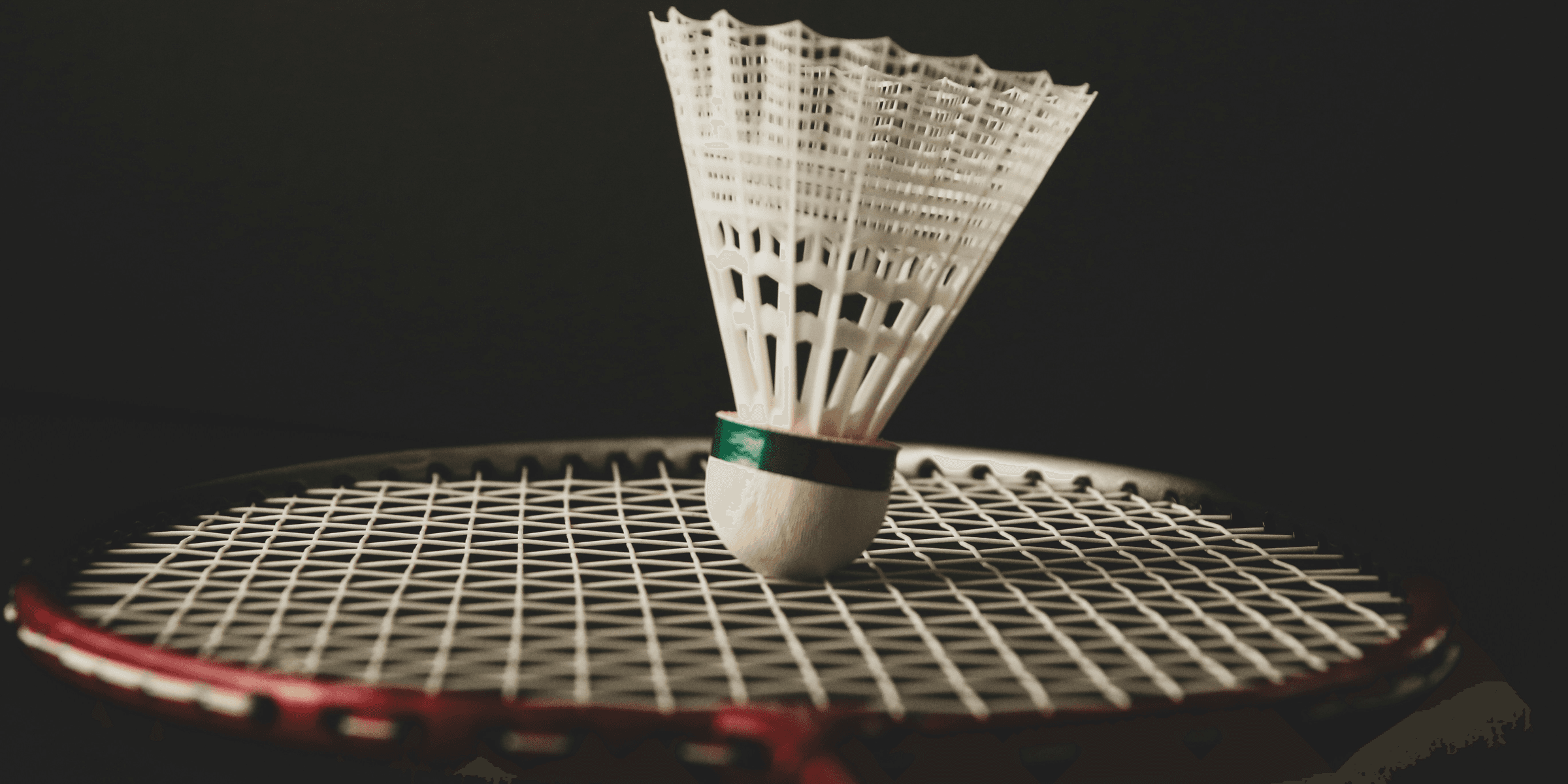 A badminton racket with a ball on it.