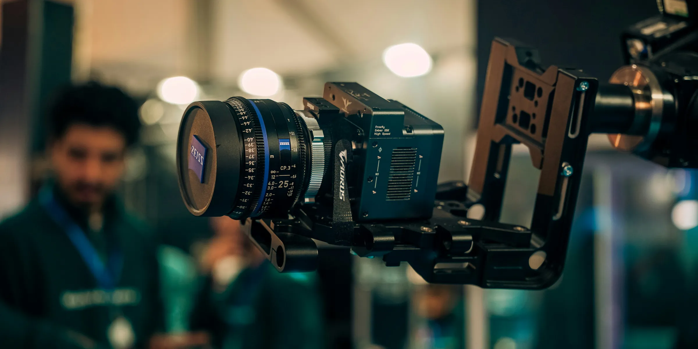Professional camera rig with lens and lens on display