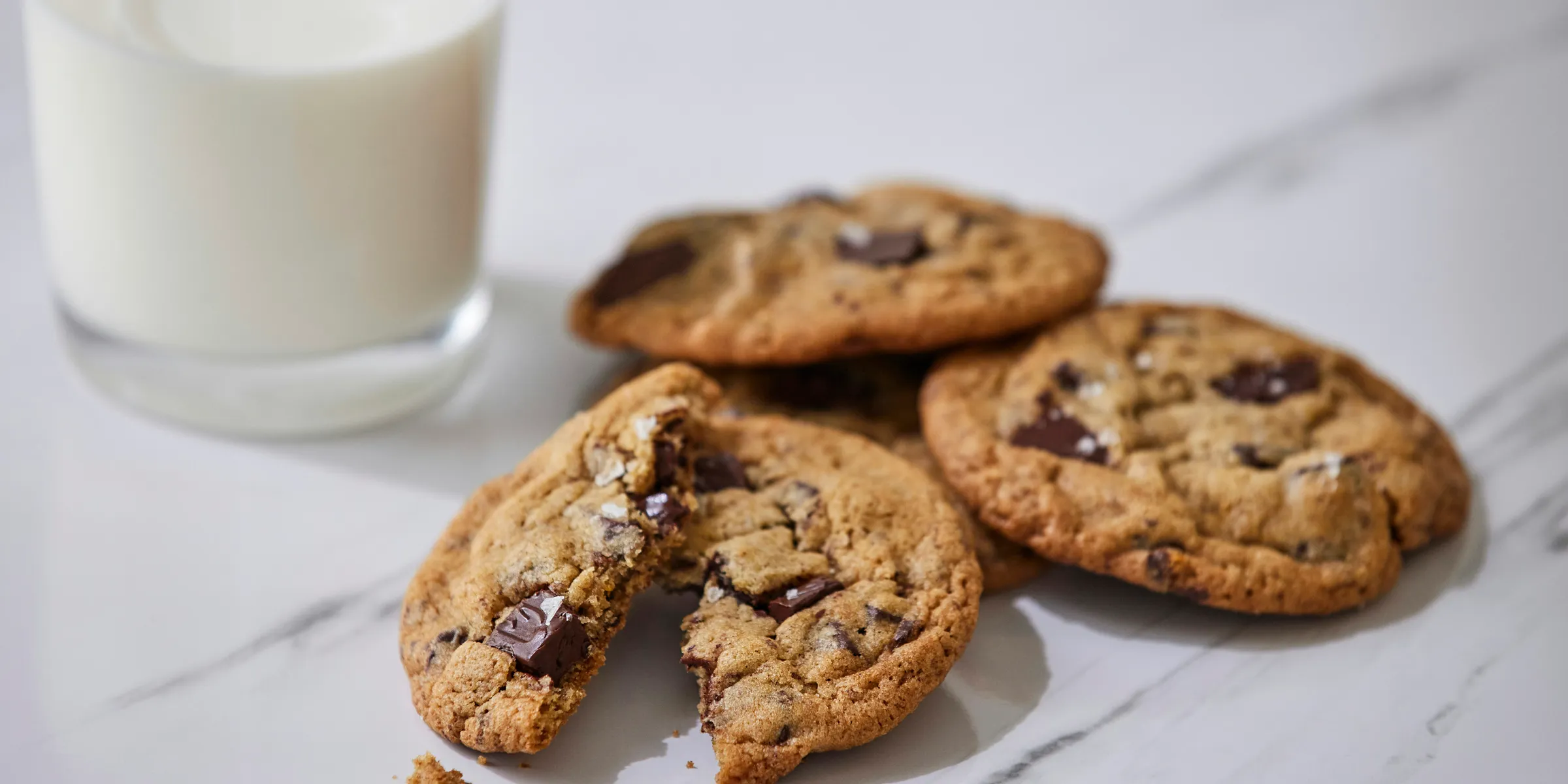 chocolate chip cookies and a glass of milk