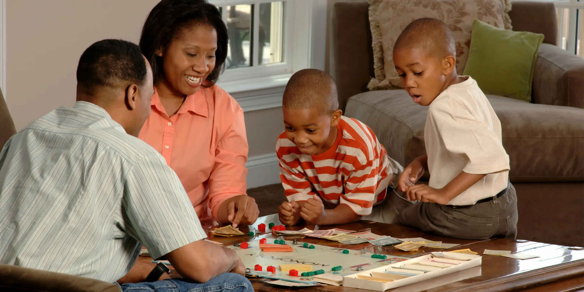 family playing board games