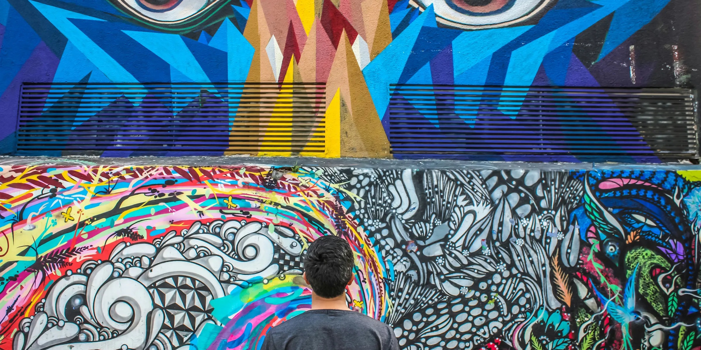 photography of man seeing doddle wall art