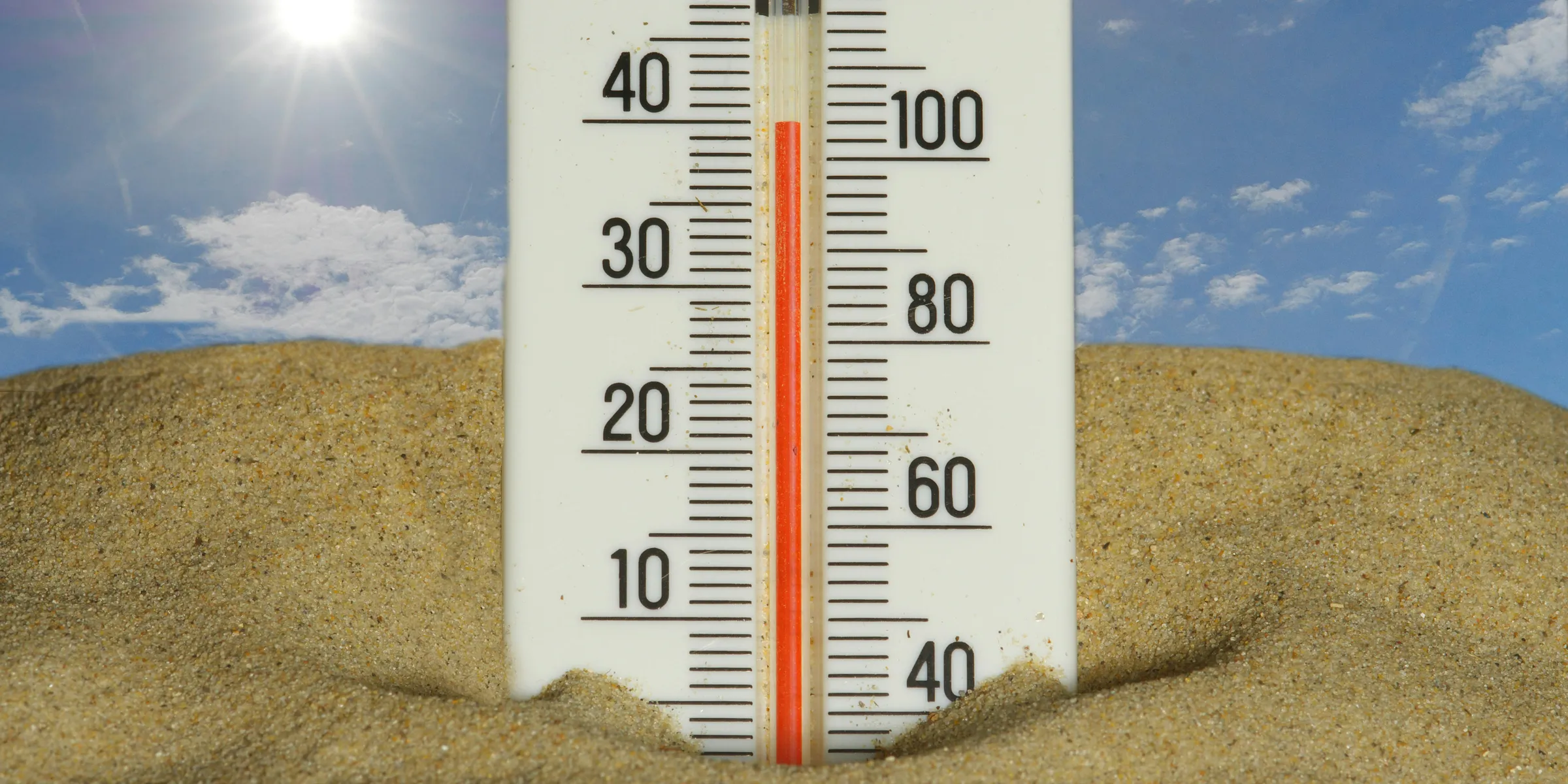 The thermometer shows a very hot temperature.