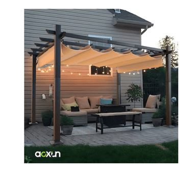 AOXUN Pergola 10-ft W x 12-ft L x 7-ft 3-in H Brown Metal Freestanding Pergola with Canopy