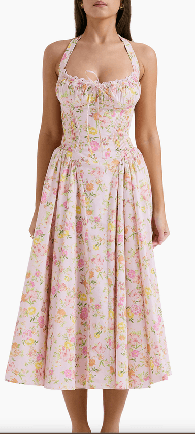 Adabella Floral Pleated Halter Sundress