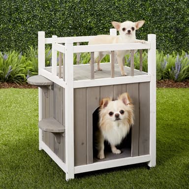 TRIXIE Outdoor Wooden Pet Home with Balcony, Gray/White