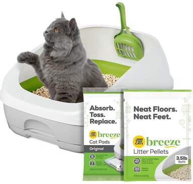 Tidy Cats Litter Box System, BREEZE System Starter Kit Litter Box, Litter Pellets & Pads