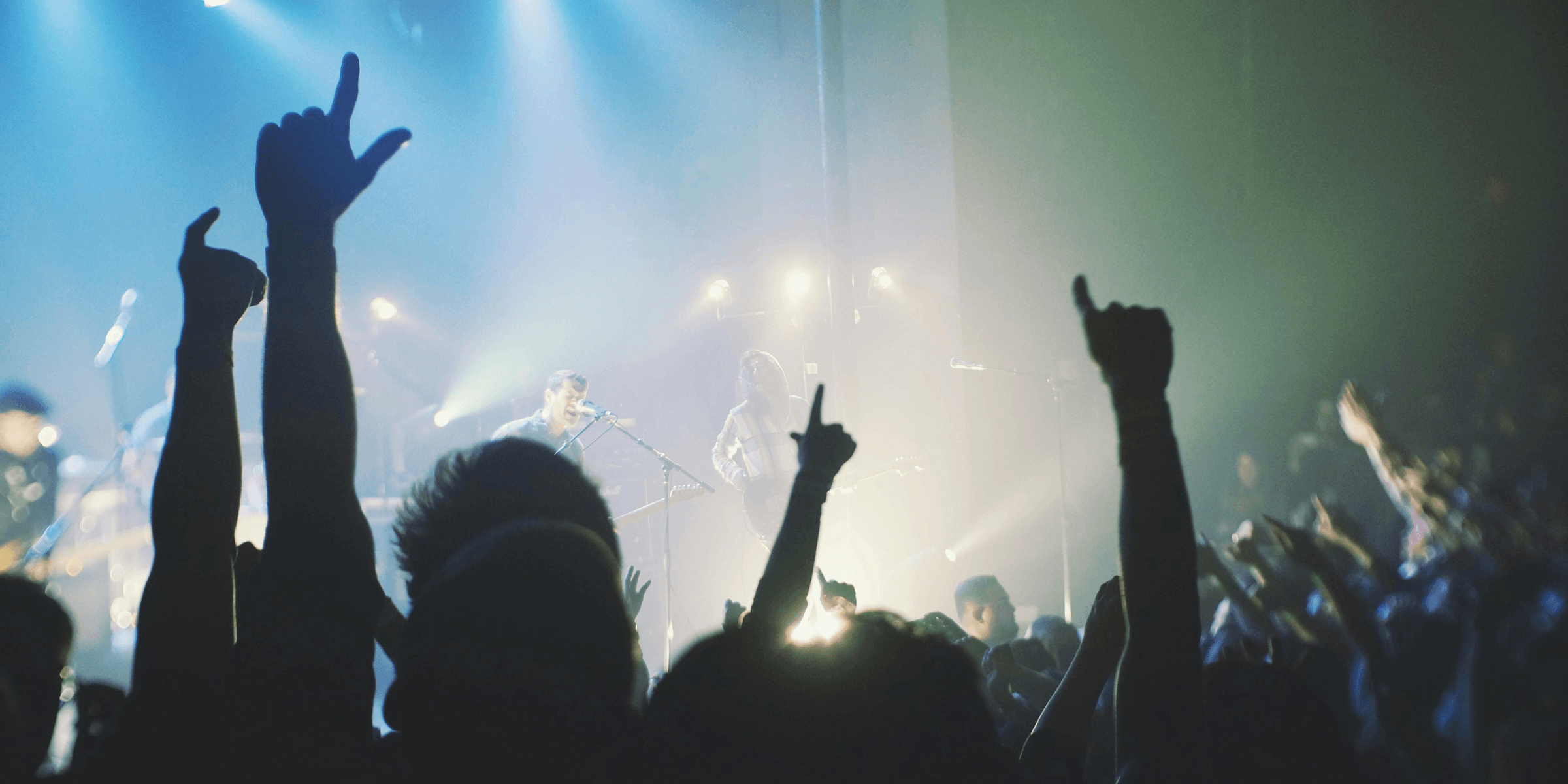crowd cheering band during night time.