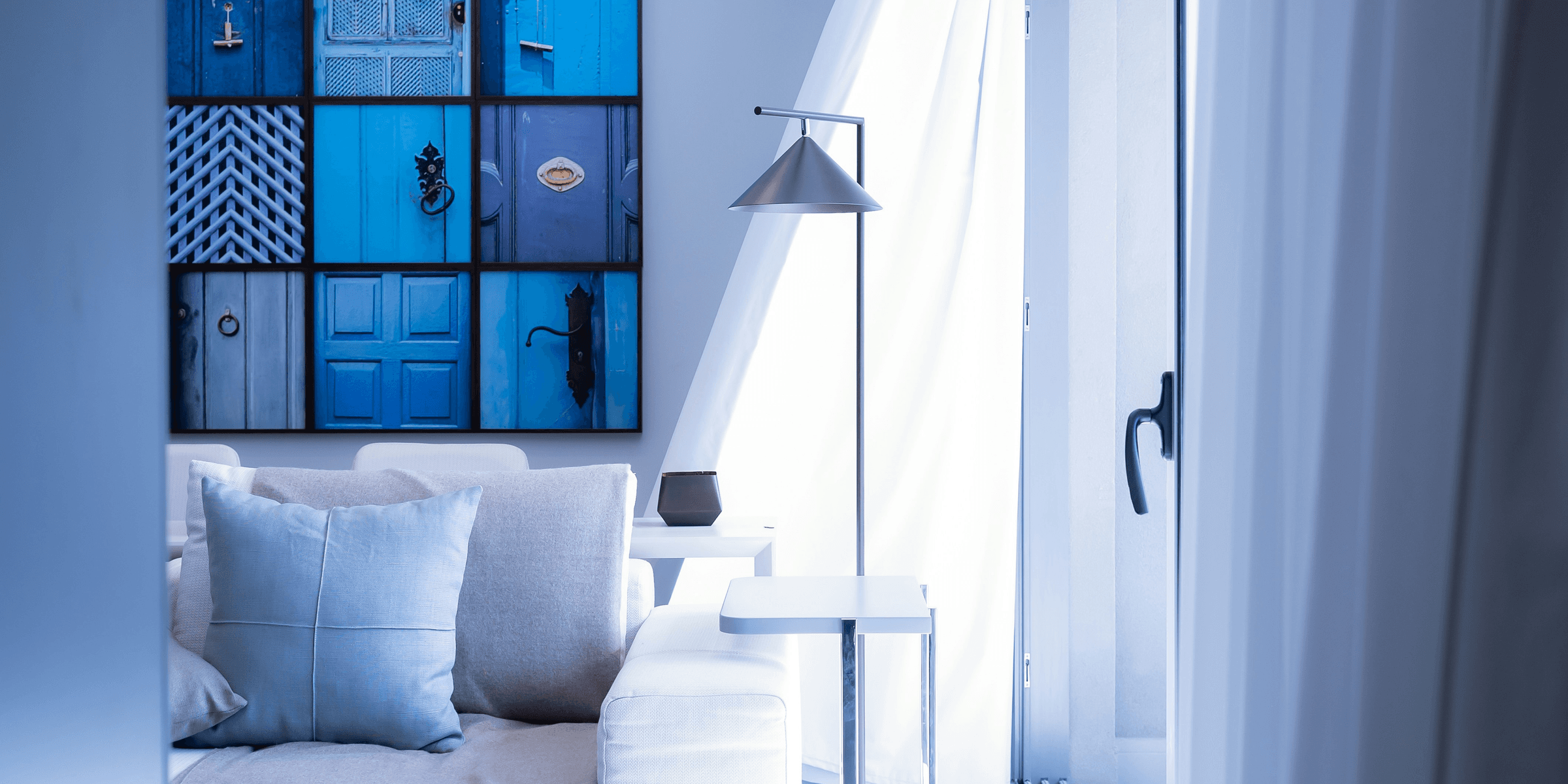 silver and white table floor lamp.