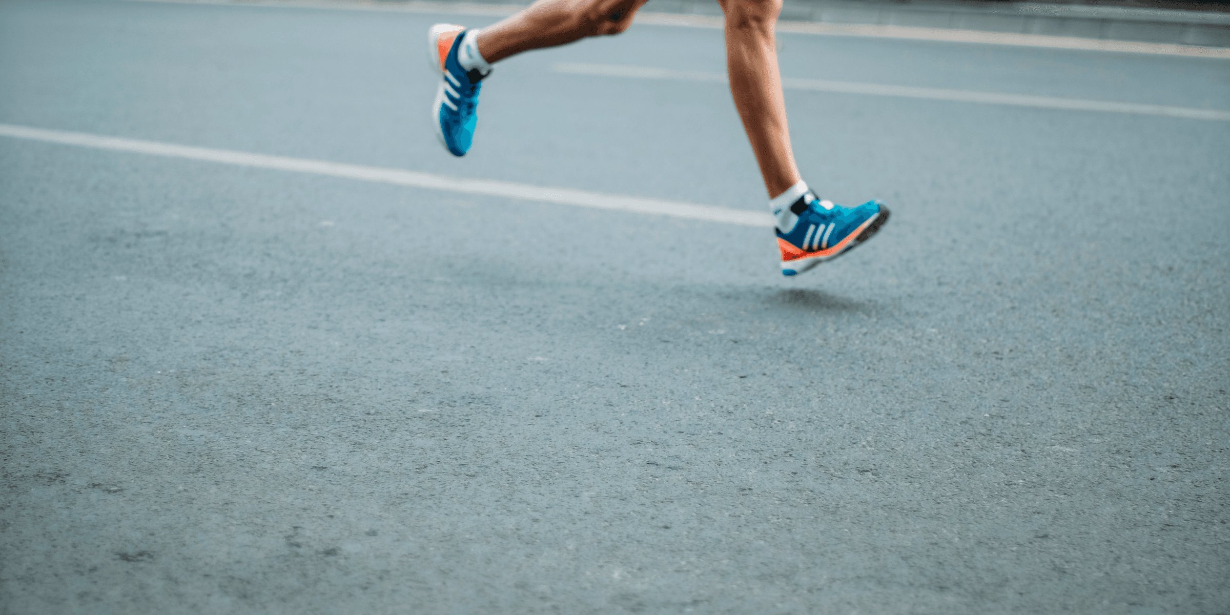 pair of blue-and-white Adidas running shoes.