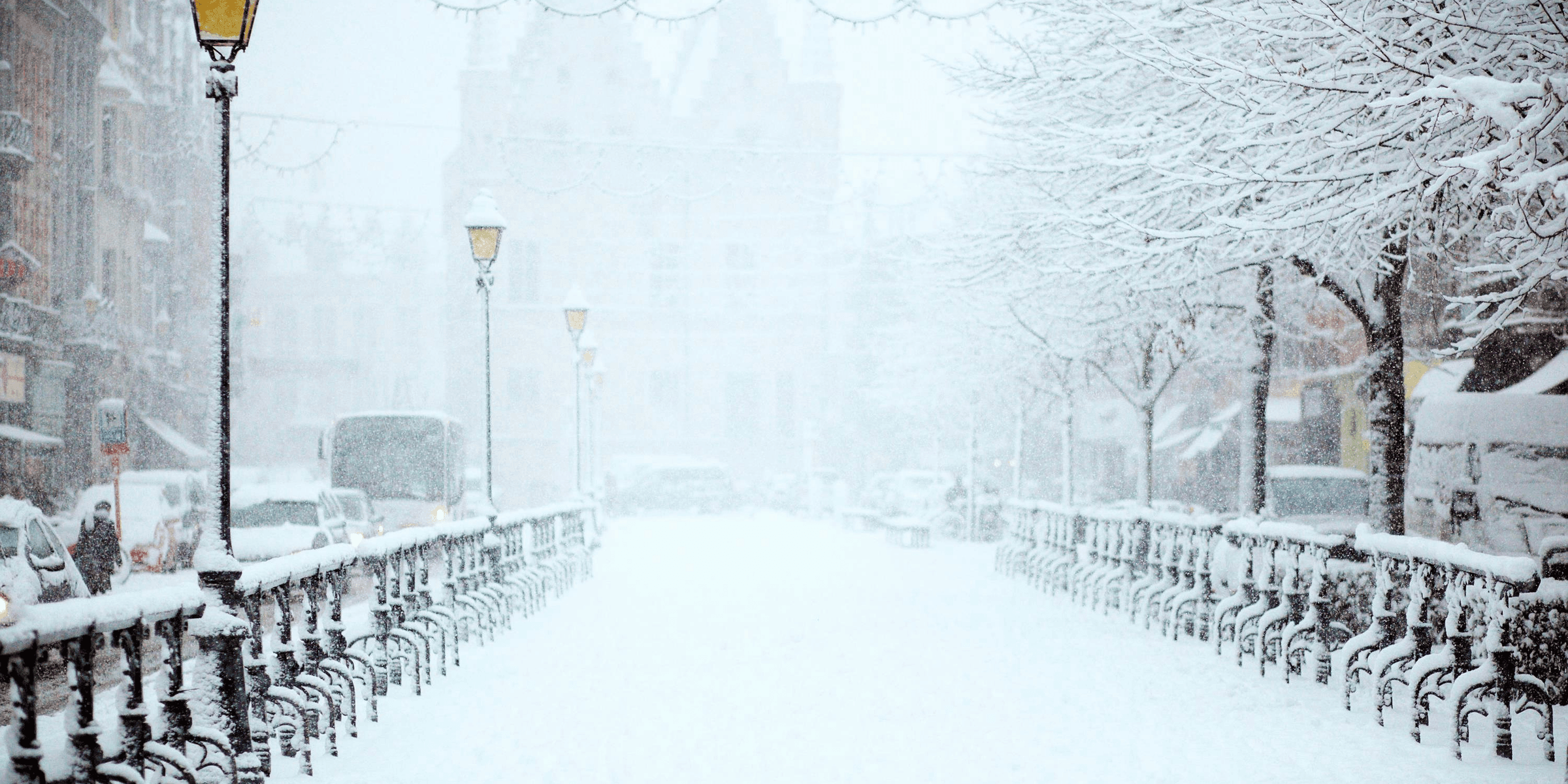 road covered by snow near vehicle traveling at daytime.