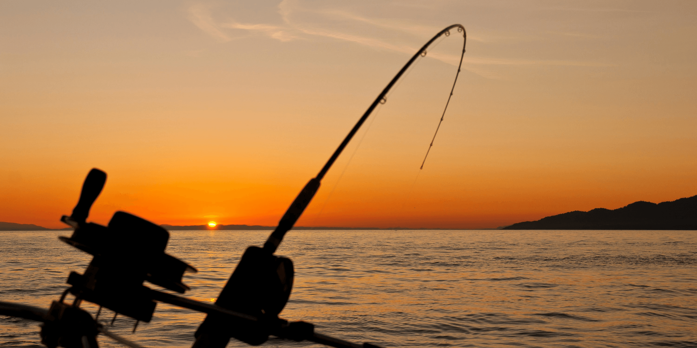 black fishing rod and body of water during golden hour.
