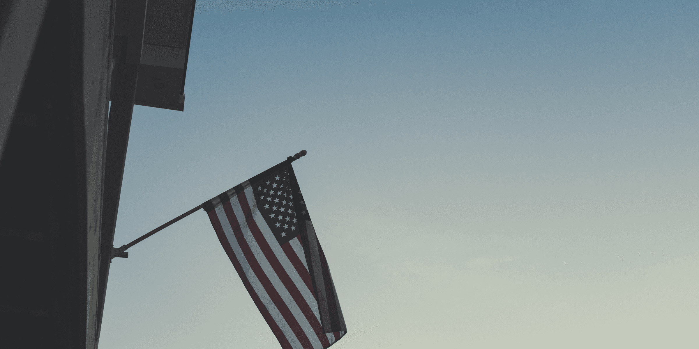 American flag on building.