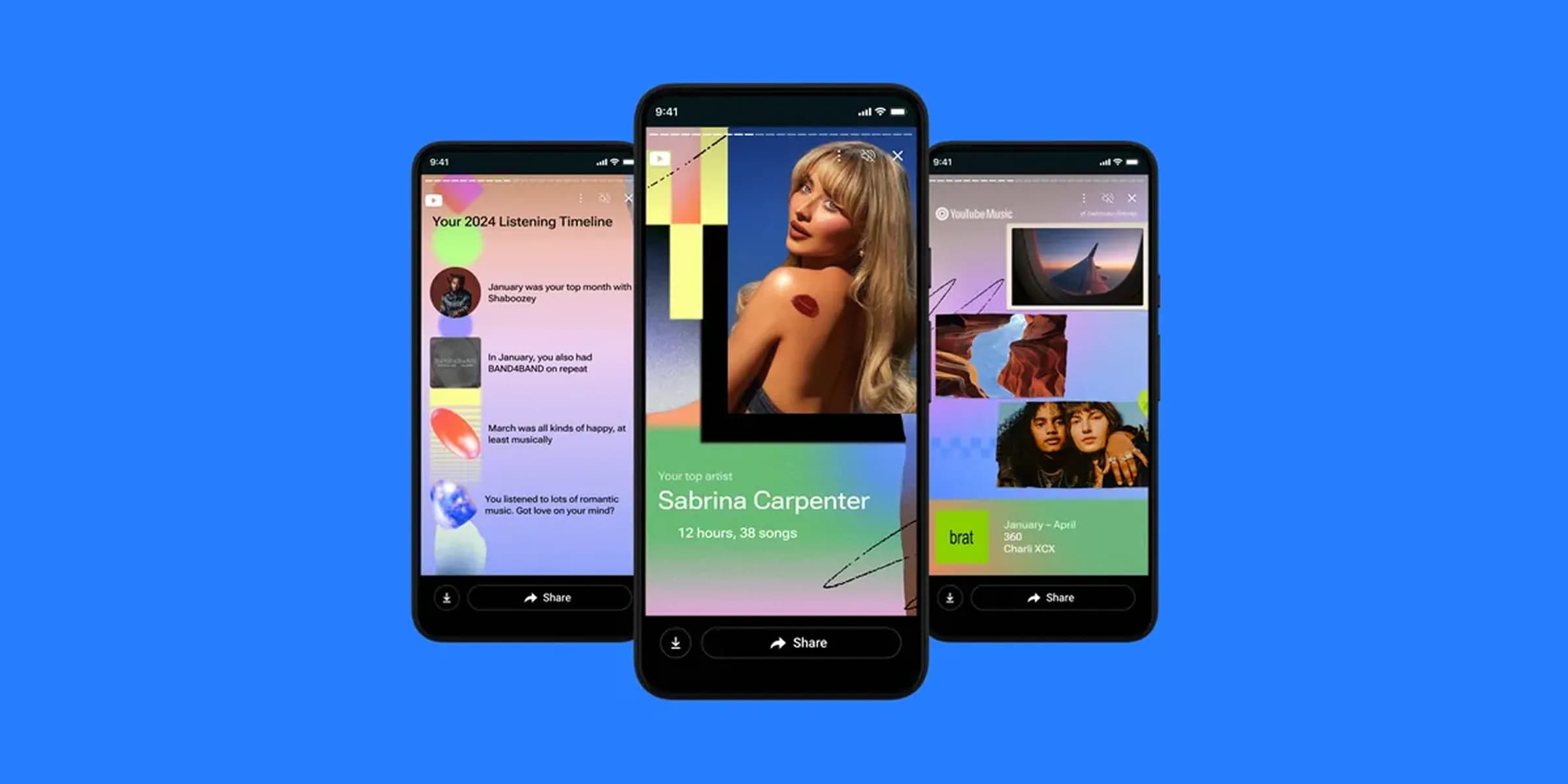 3 phone showing YouTube Music screenshots