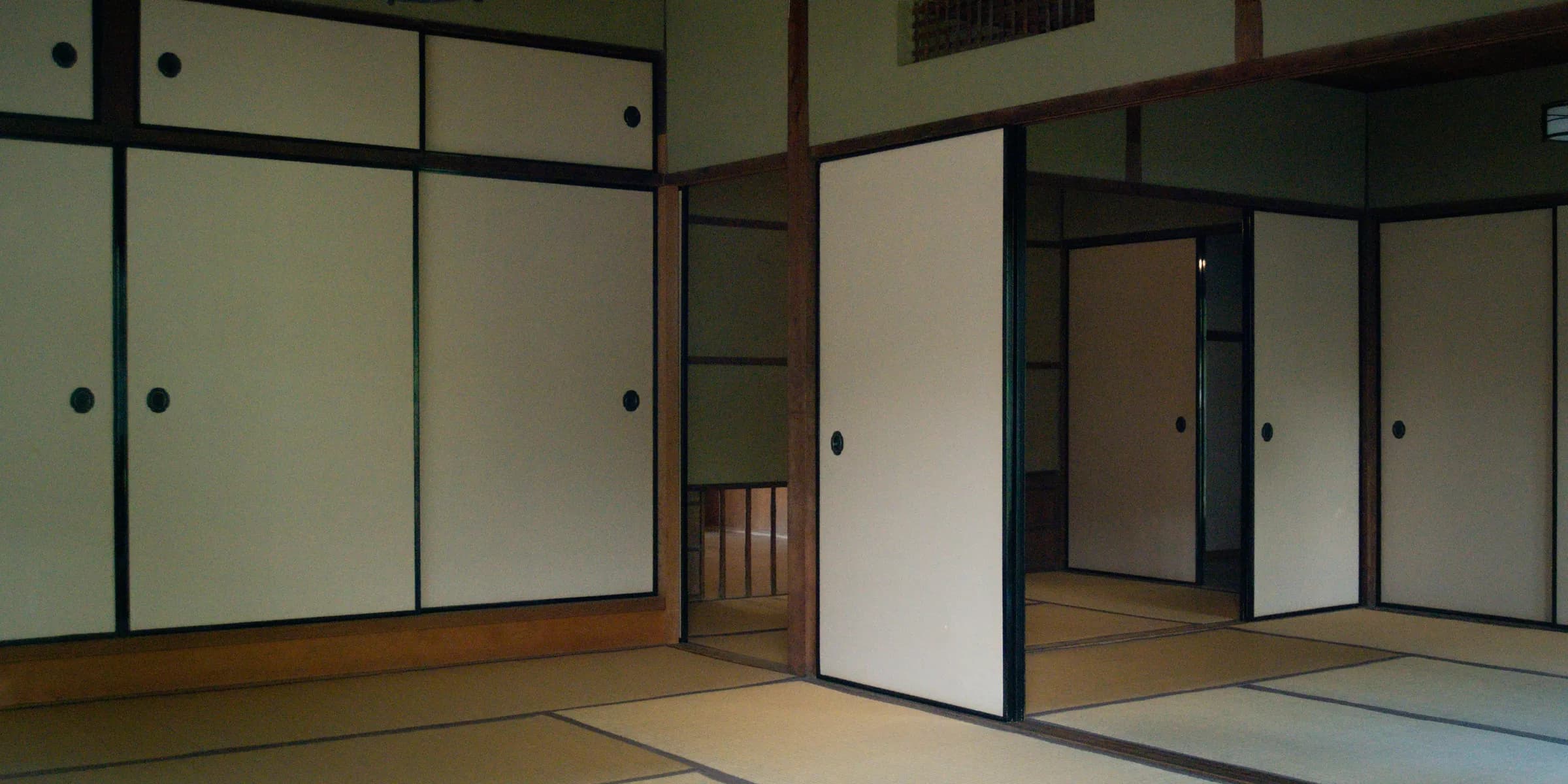 Traditional japanese room with tatami mats and shoji screens.
