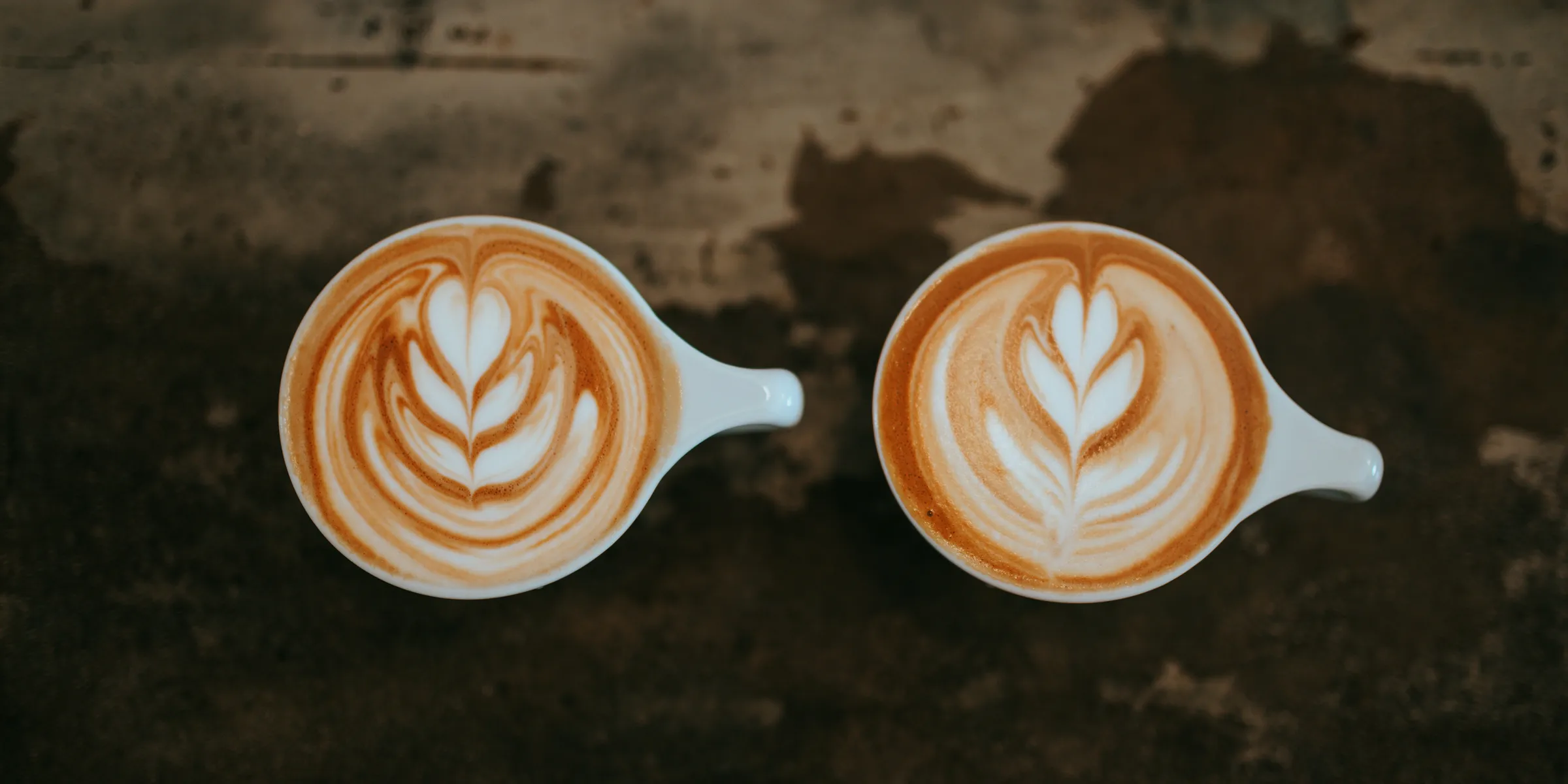 two cups of latte art on a table