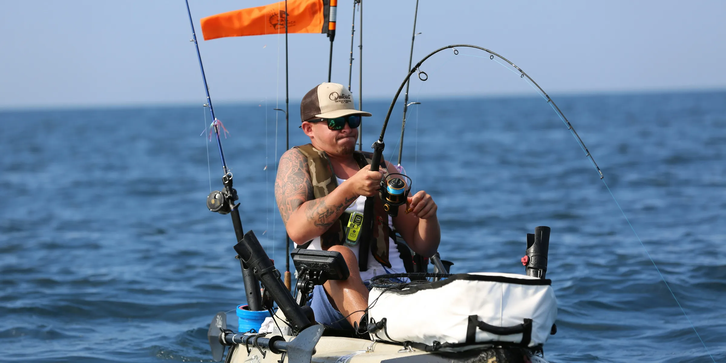 a man fishing in a boat