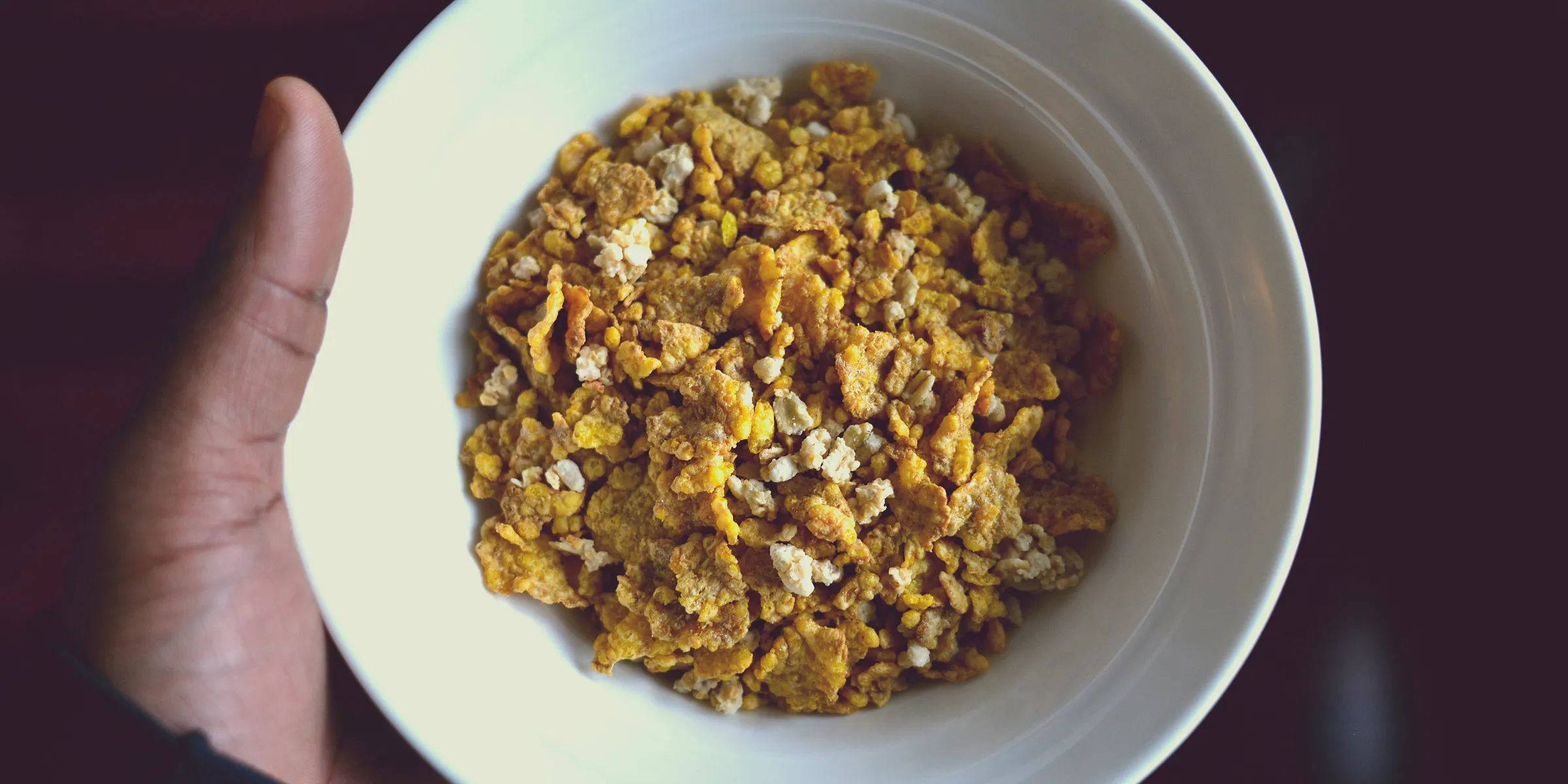 person holding white ceramic bowl filled with cereal