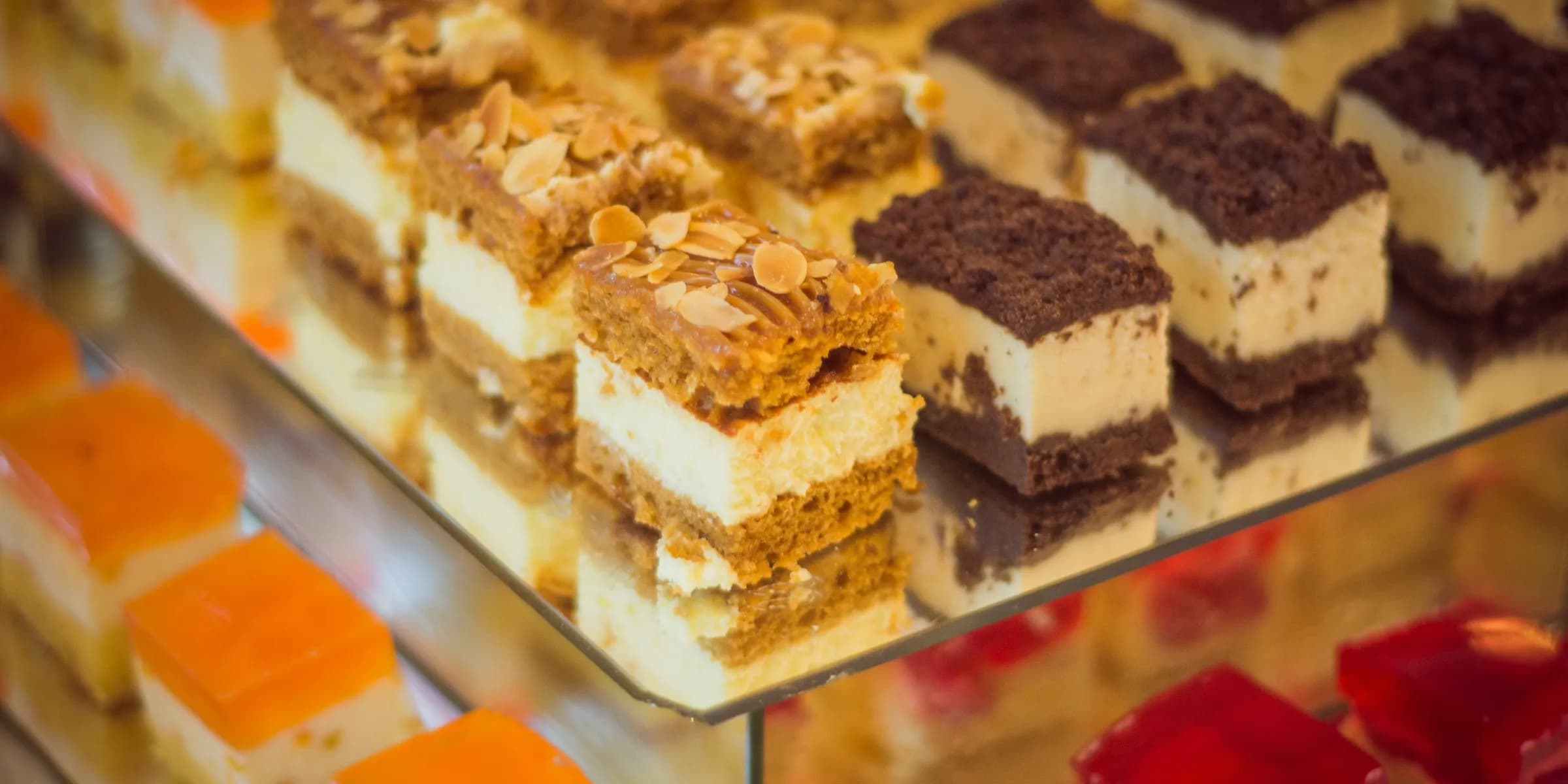 mini cakes in a display