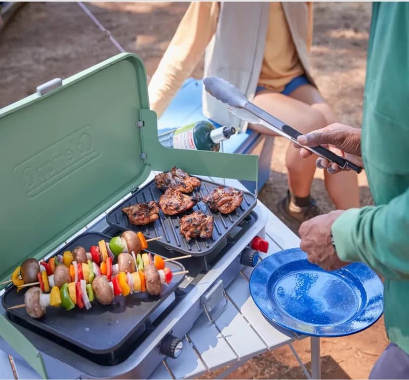 Camping imagery featuring Cascade 3-in-1 Camp Stove