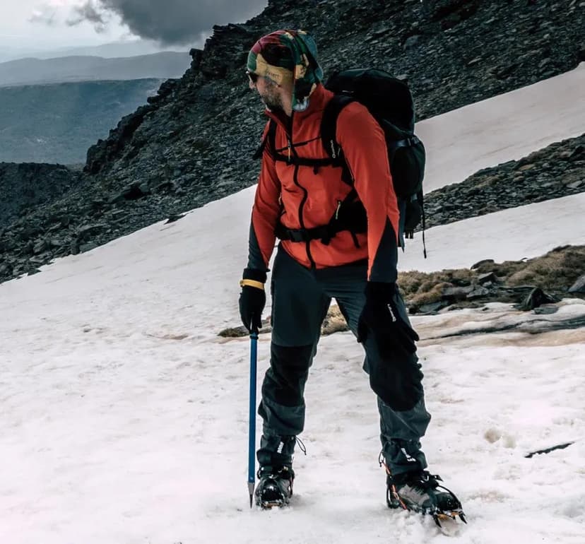 Extreme sports imagery featuring Contact Strap Crampons